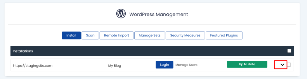 Down Arrow WordPress Installation