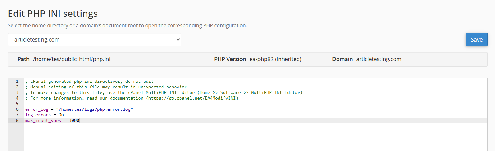 Edit PHP INI Setting - cPanel