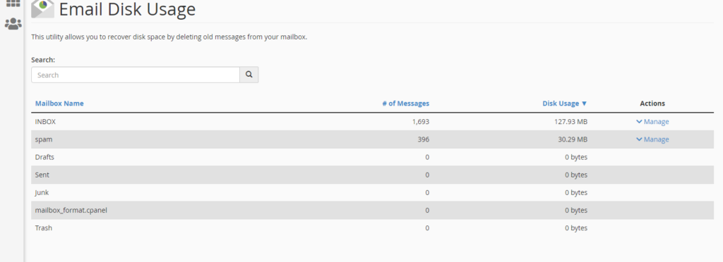 Email space utilized