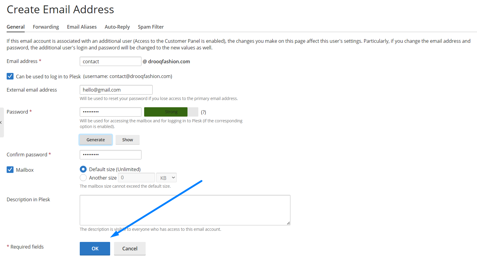 create email account in plesk