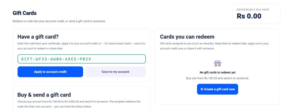 Gift card Redeem Correct
