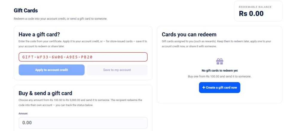 Gift card Redeem Wrong