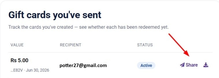 Gift cards you've sent