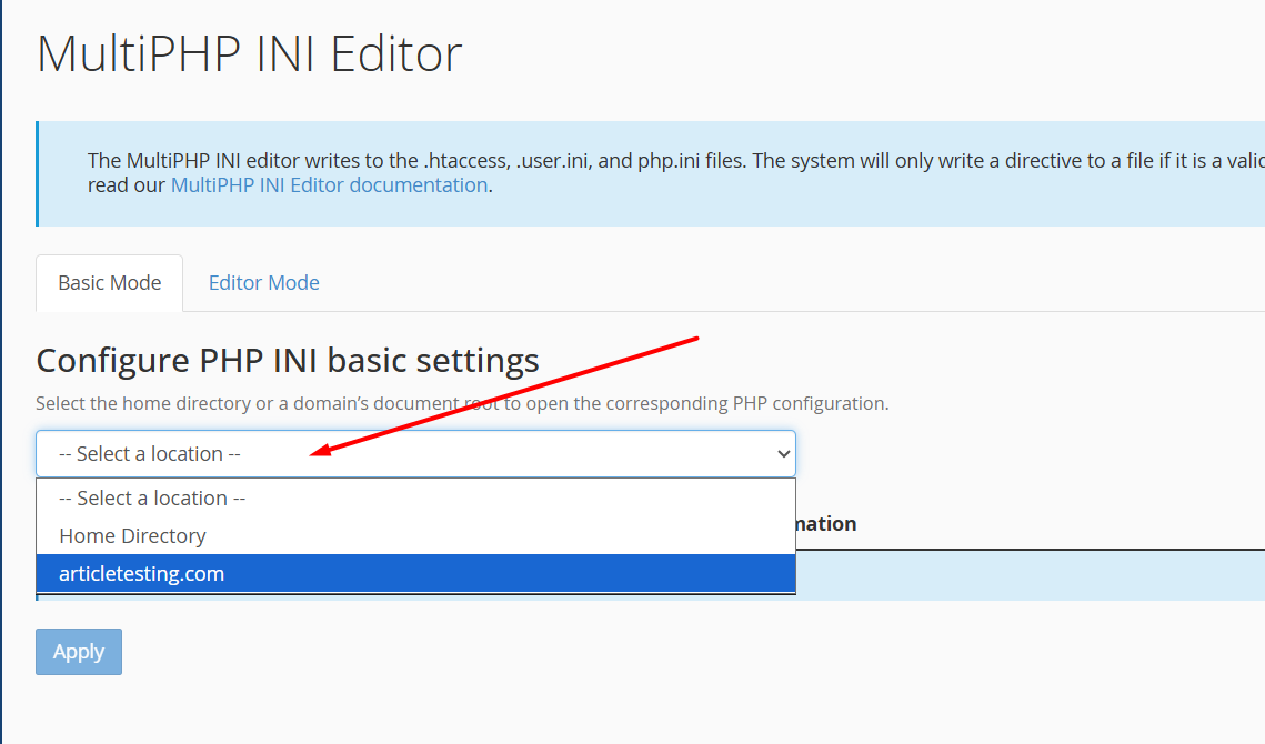 MultiPHP INI Basic Mode - cPanel