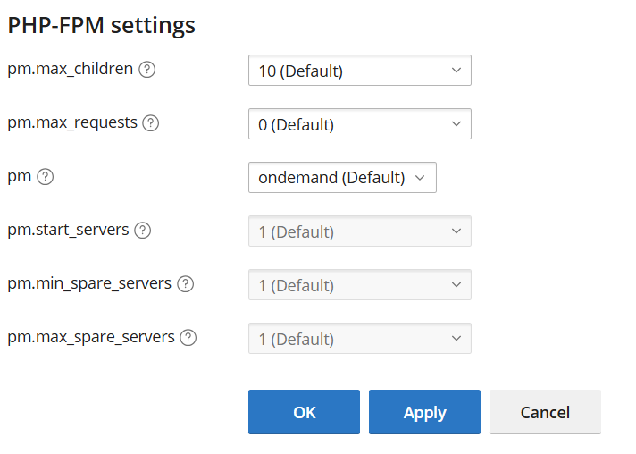 PHP FPM Settings - Plesk