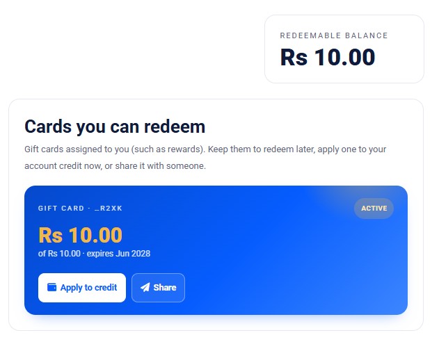 Redeem Gift Card