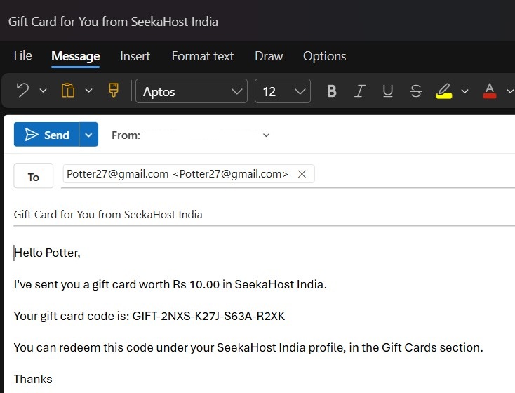 Share this Gift Card Email