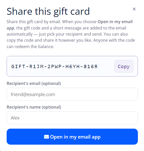 Share this gift card