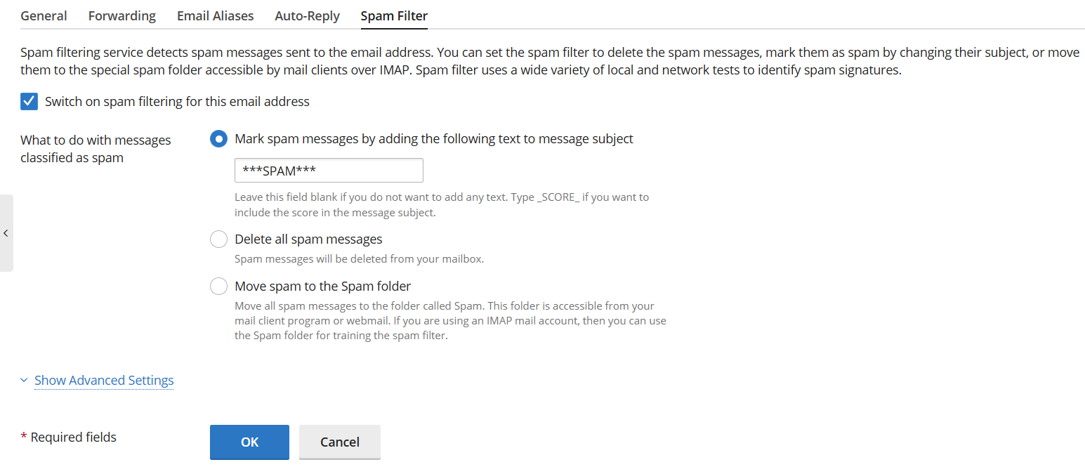 Spam Filter - Plesk