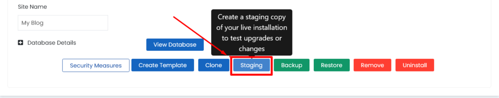 Staging Website Softaculous